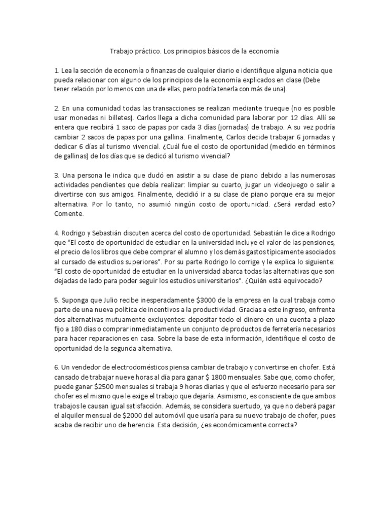 Costo de Oportunidad en Decisiones Económicas | PDF | Costo de ...