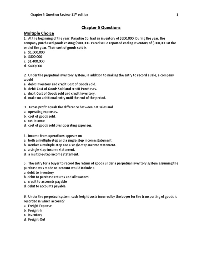 Chapter 5 Question Review 11th Edition | PDF | Debits And Credits ...