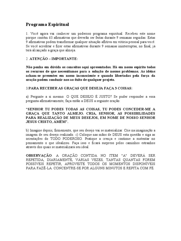 Programa Espiritual 63 afirmativas positivas para