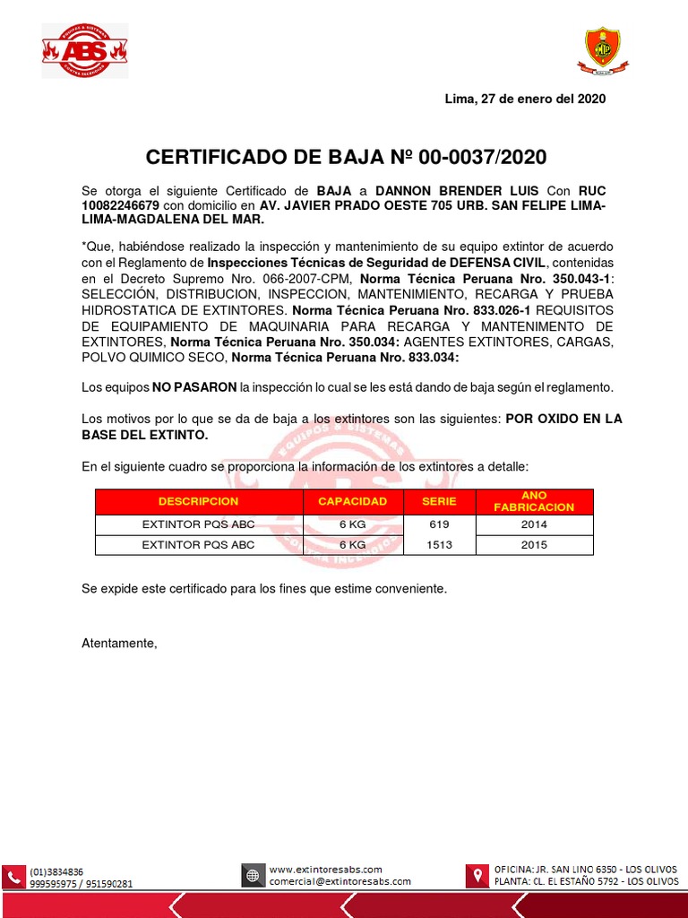 Certificado de Baja de Extintores 0037Dannon PDF