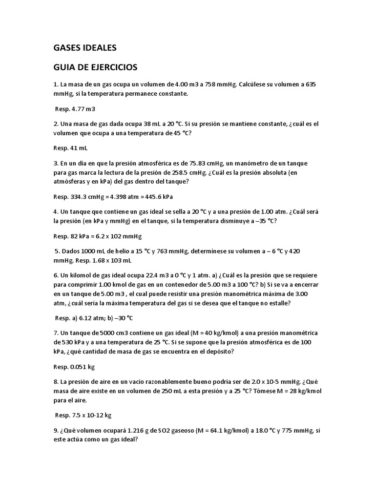Ejercicios Resueltos de Gases Ideales | PDF | Gases | Presión