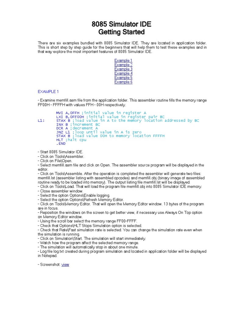 8085 Simulator IDE Beginner's Guide | PDF