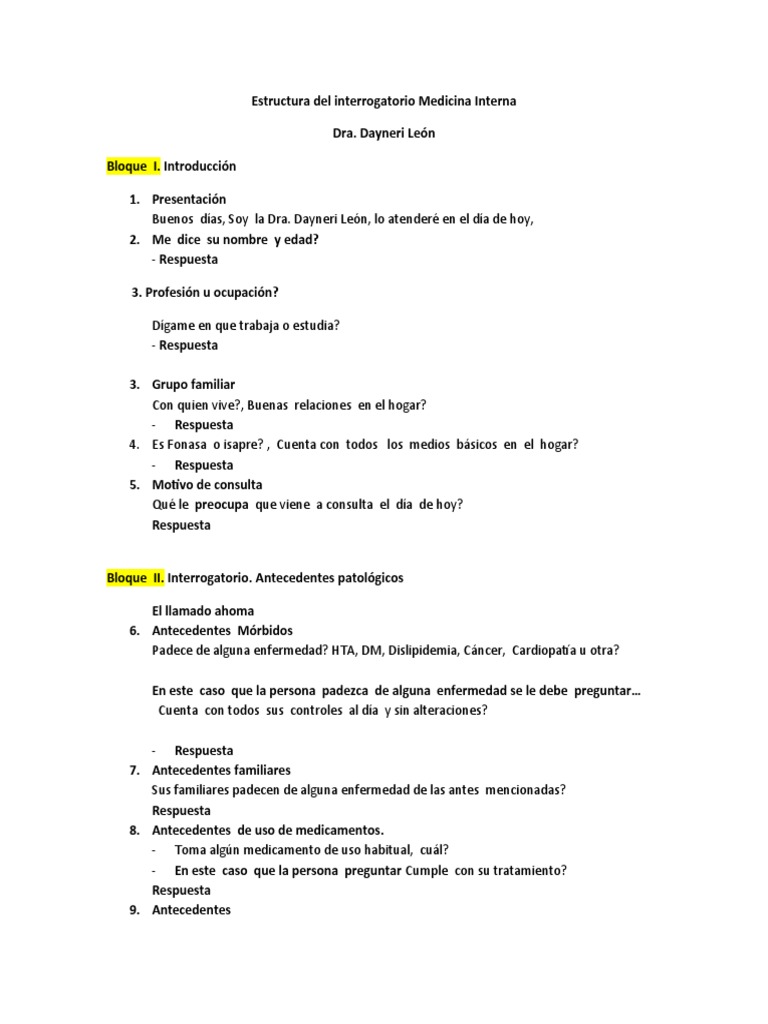 Estructura del Interrogatorio Médico | PDF | Diagnostico medico ...