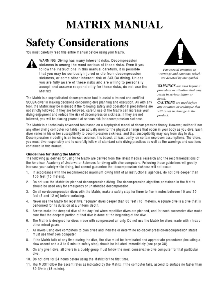 Aqualung Matrix Manual Scuba Diving Underwater Diving Procedures