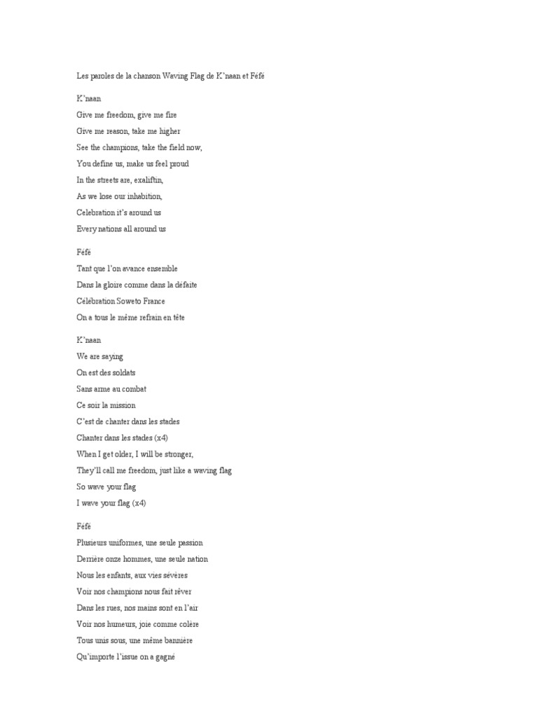 Paroles De K naan Waving Flag