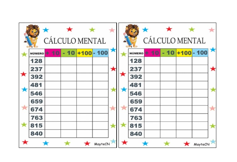Calculo Mental 10-100 | PDF