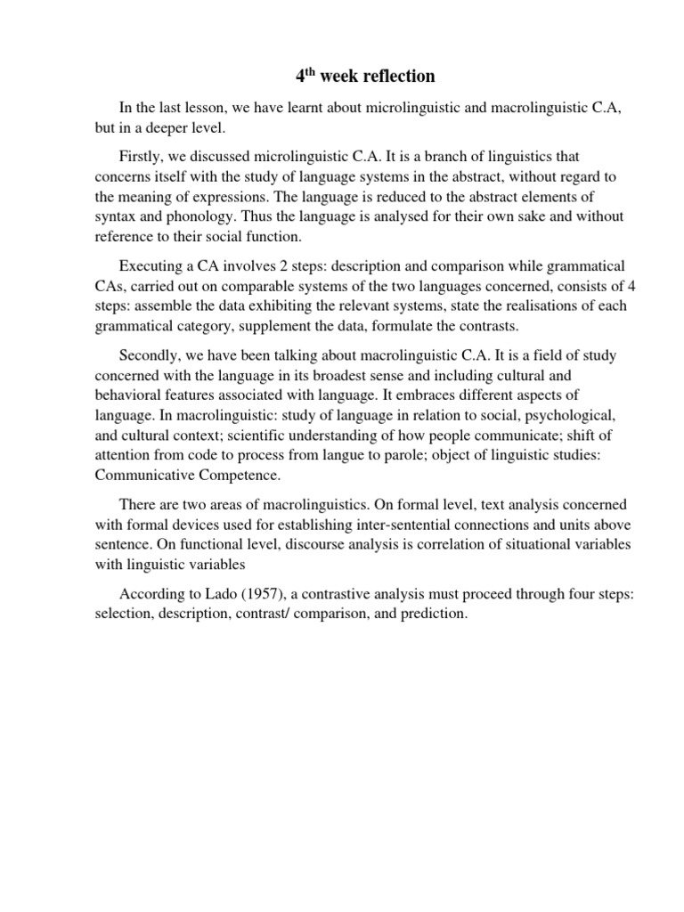 4th Week Reflection | PDF | Language Arts & Discipline