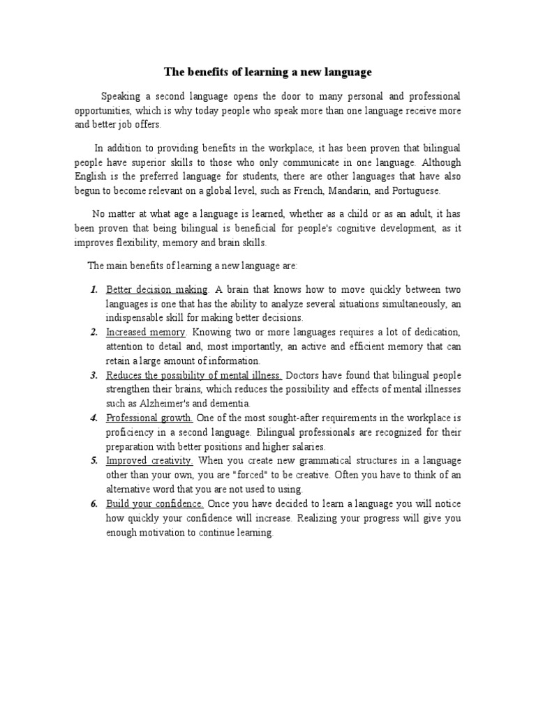 The Benefits of Learning A New Language: 1. Better Decision Making ...