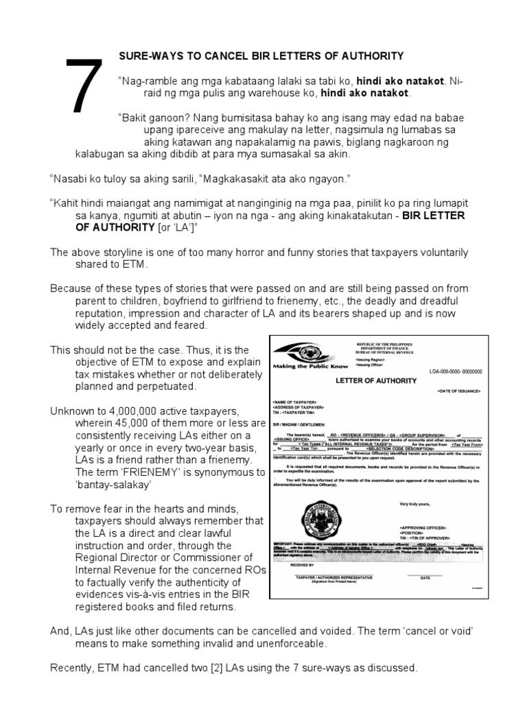 Canceling BIR Letters of Authority Guide | PDF | Internal Revenue ...
