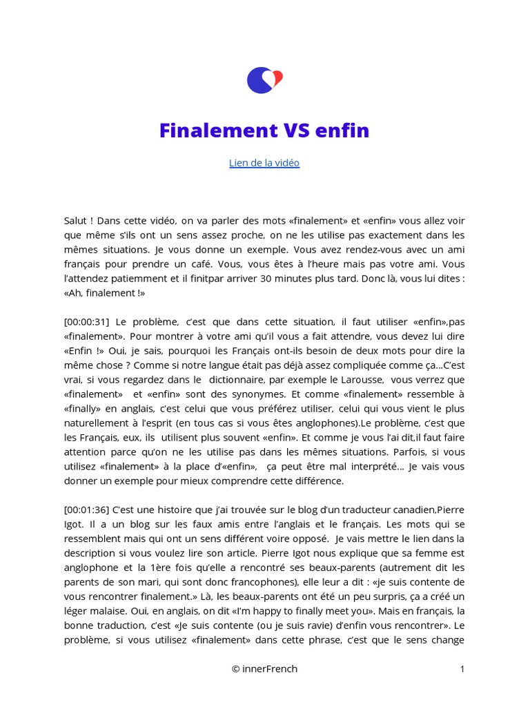 56 Finalement Vs Enfin | PDF | Langue française | Langue anglaise