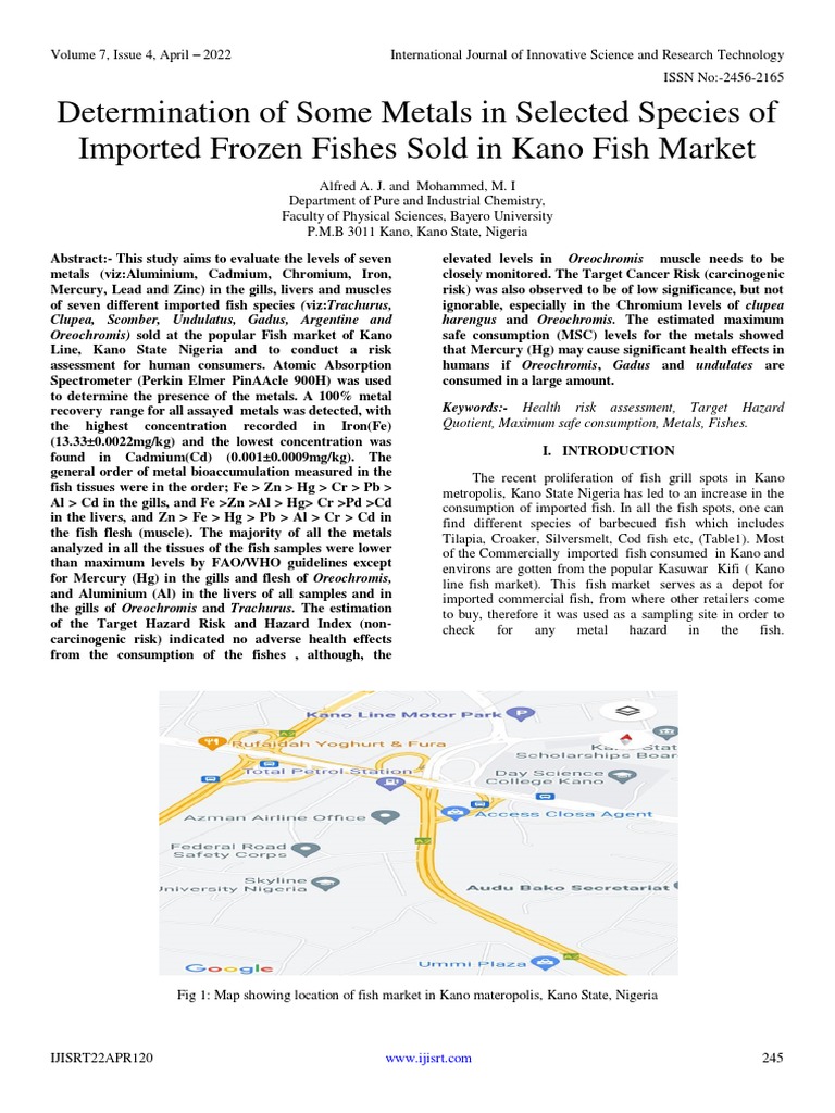 Determination of Some Metals in Selected Species of Imported Frozen ...