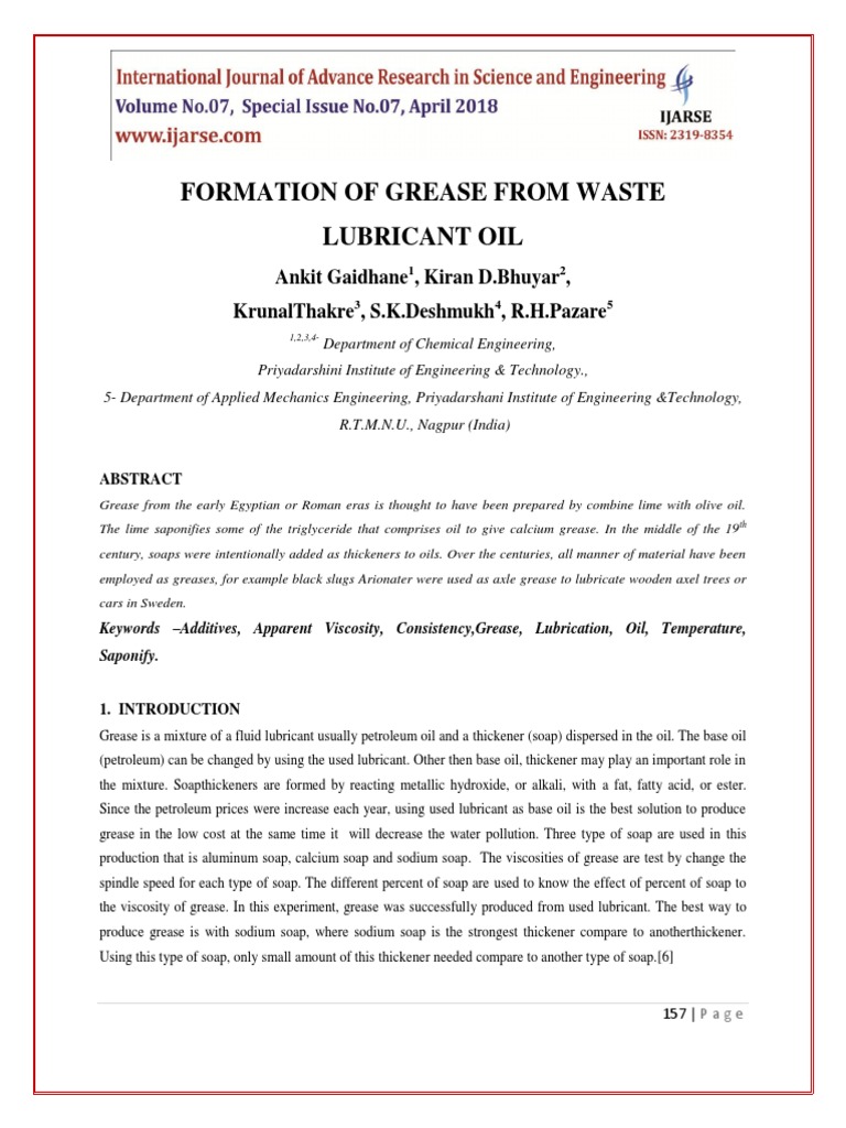 Production of Grease from Waste Lubricating Oil An Efficient and Cost