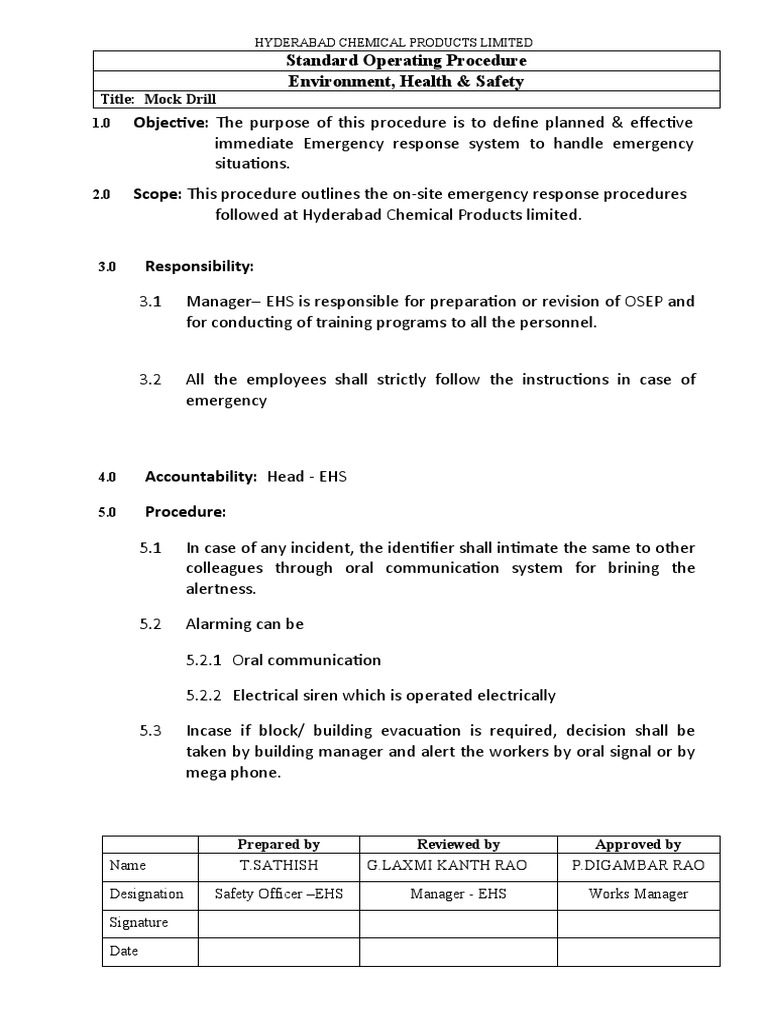 Title Mock Drill Hyderabad Chemical Products Limited PDF