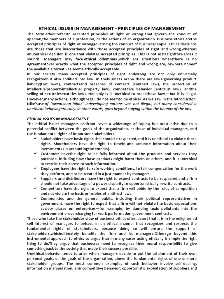 Ethical Issues in Management | PDF | Business Ethics | Executive ...