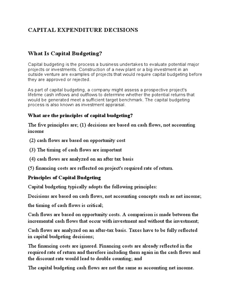 Capital Expenditure Decisions What Are The Principles of Capital