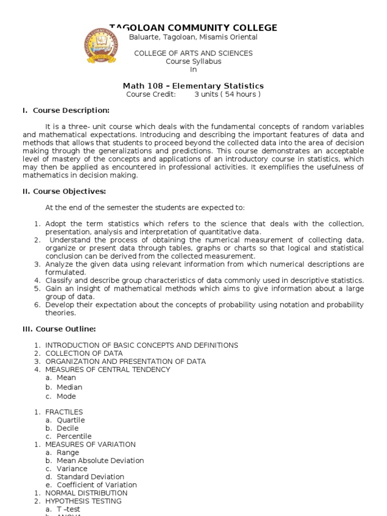 TCC - Course Outline | PDF | Statistics | Data