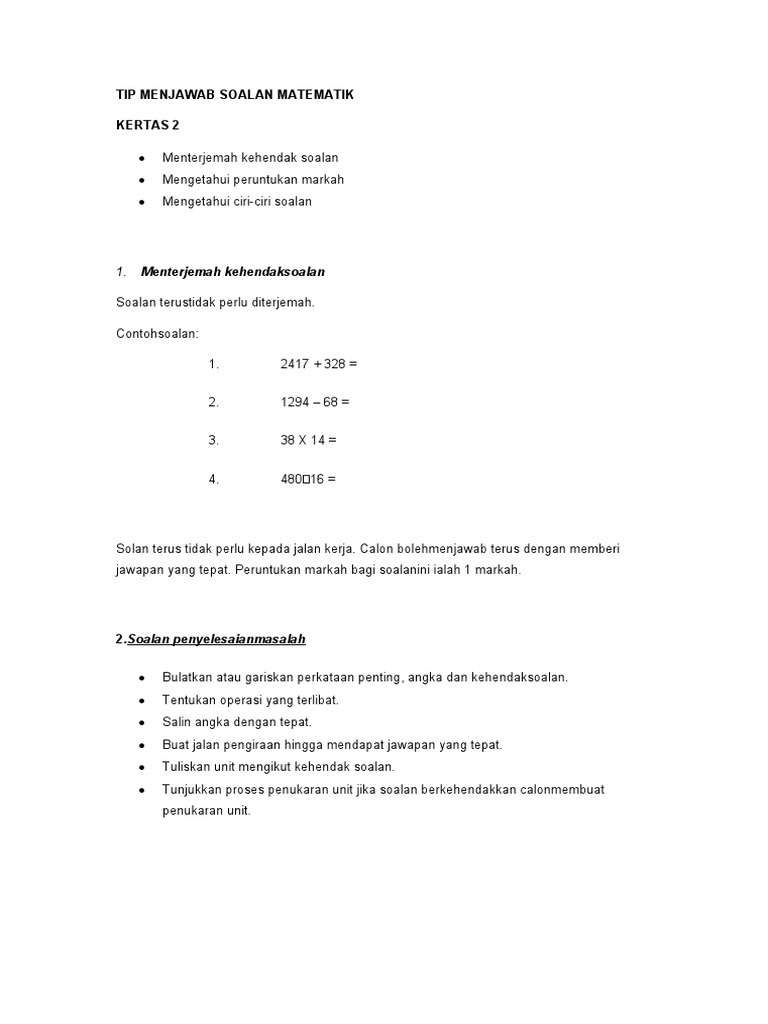 Tip Menjawab Soalan Matematik Upsr | PDF