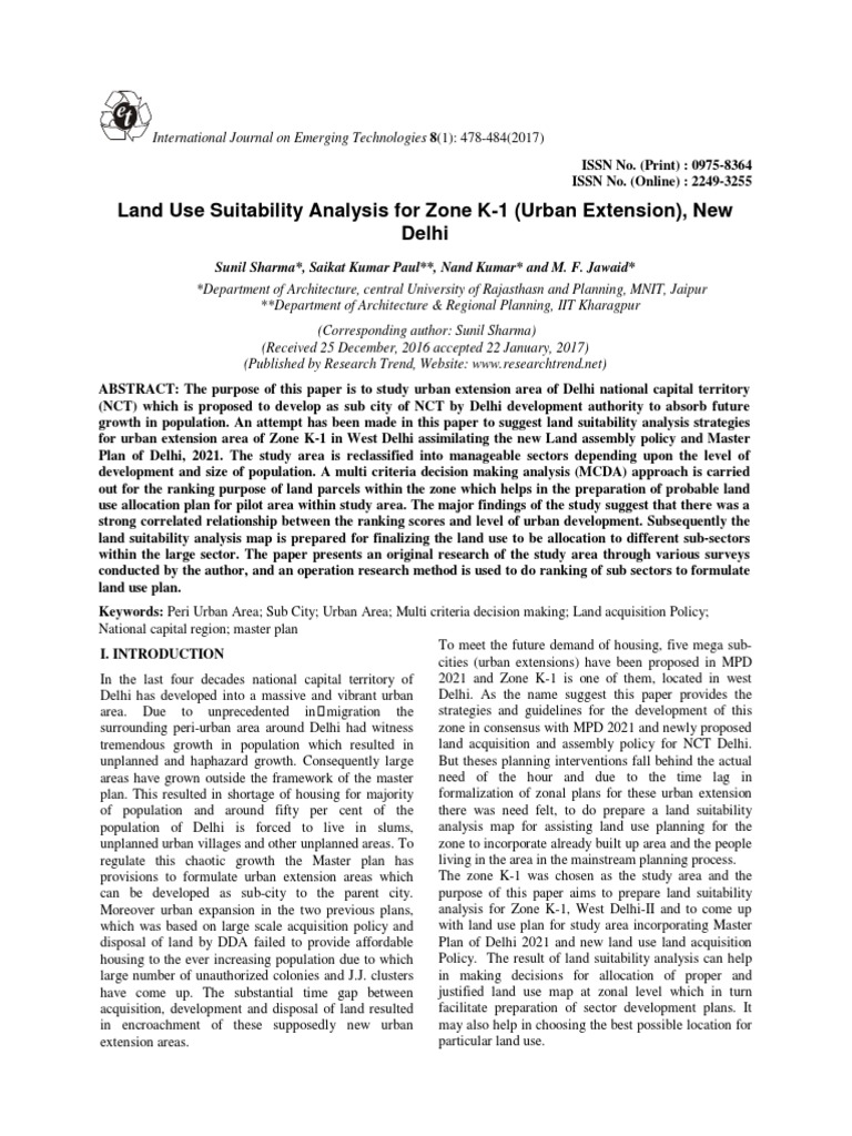 Land Use Suitability Analysis For Zone K1 (Urban Extension), New Delhi