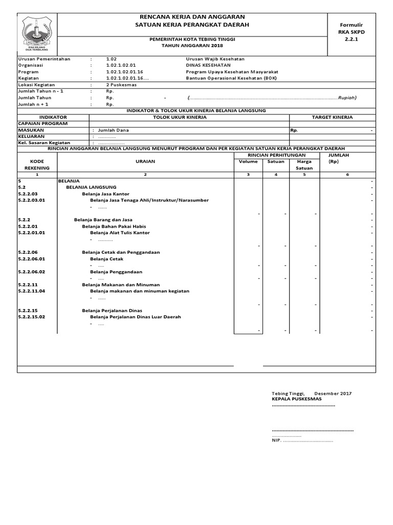 Contoh RKA BOK 2018 | PDF