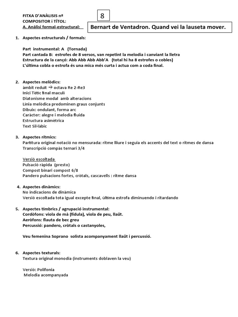 8.Fitxa Bernart de Ventadorn. Quand Vei La Lauseta Mover PDF