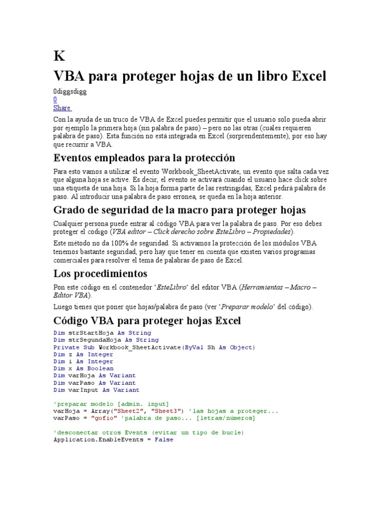 Proteger Hojas Excel con VBA en Mac | PDF | Visual Basic para ...