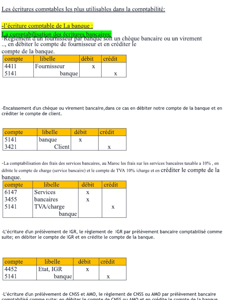 Les Écritures Comptable Les Plus Utilisables Dans La Comptabilité | PDF