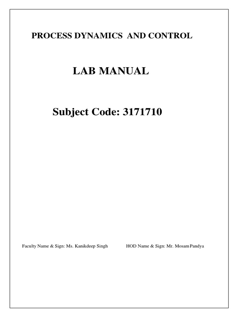 Lab Manual Process Dynamics and Control PDF Control Theory