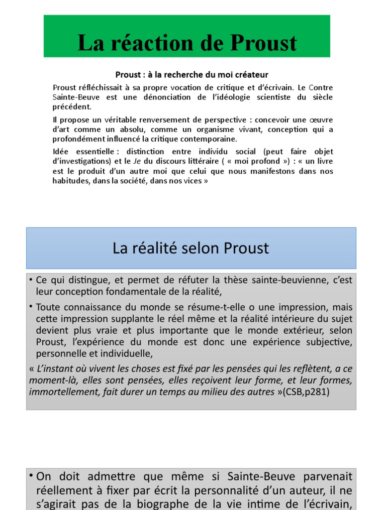 La Réaction de Proust | PDF | Réalité | Marcel Proust