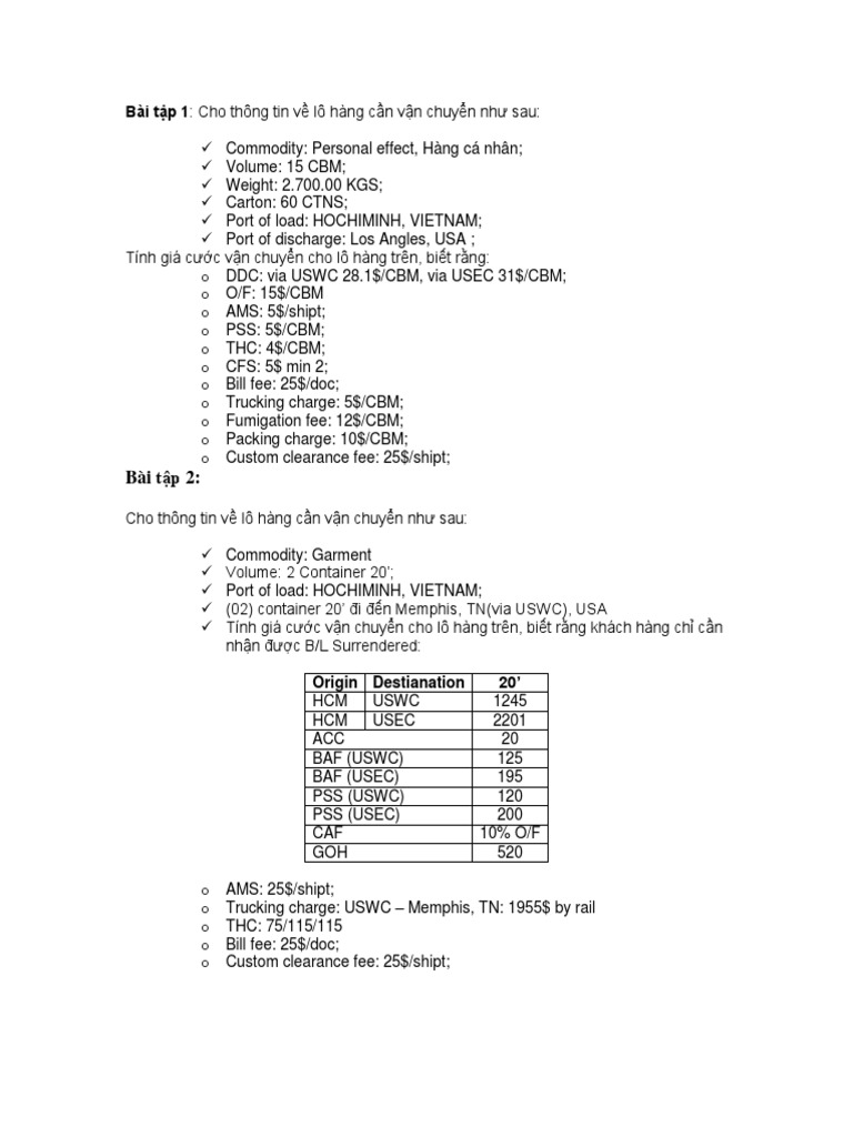 Bai Tap Freight | PDF