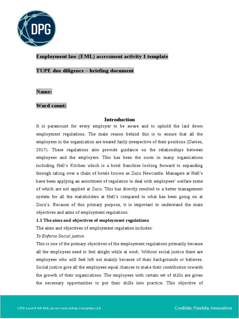 CIPD Level 5 HR EML Assessment Template 1 v1.0 PDF Employment