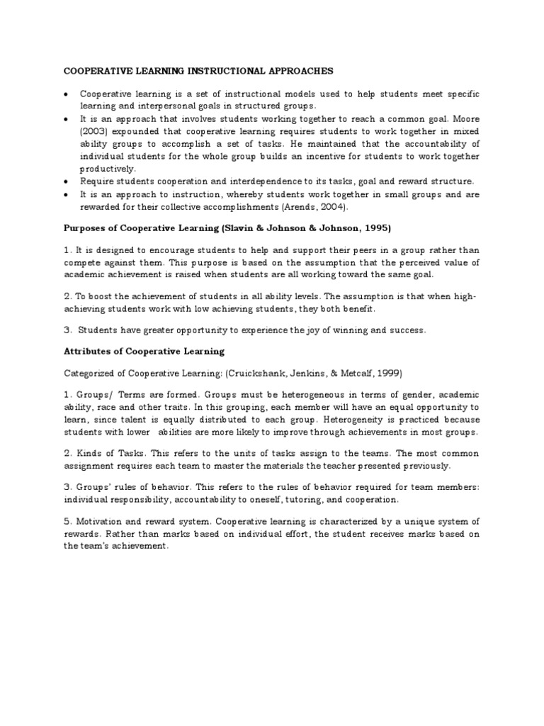 Cooperative Learning Approaches Explained | PDF | Learning | Teachers