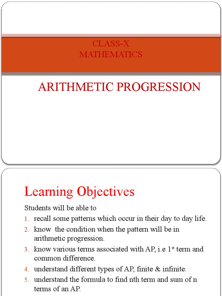 Class 10 Arithmetic Progression Guide | PDF | Summation | Sequence