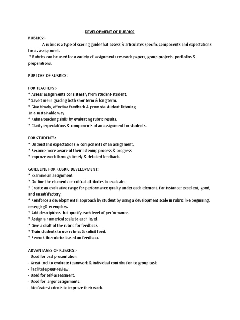 Effective Rubric Development Guide | PDF | Rubric (Academic ...