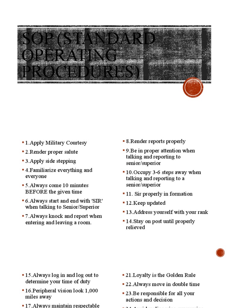 Military SOP Guidelines for Conduct | PDF | Cooking, Food & Wine | Home ...