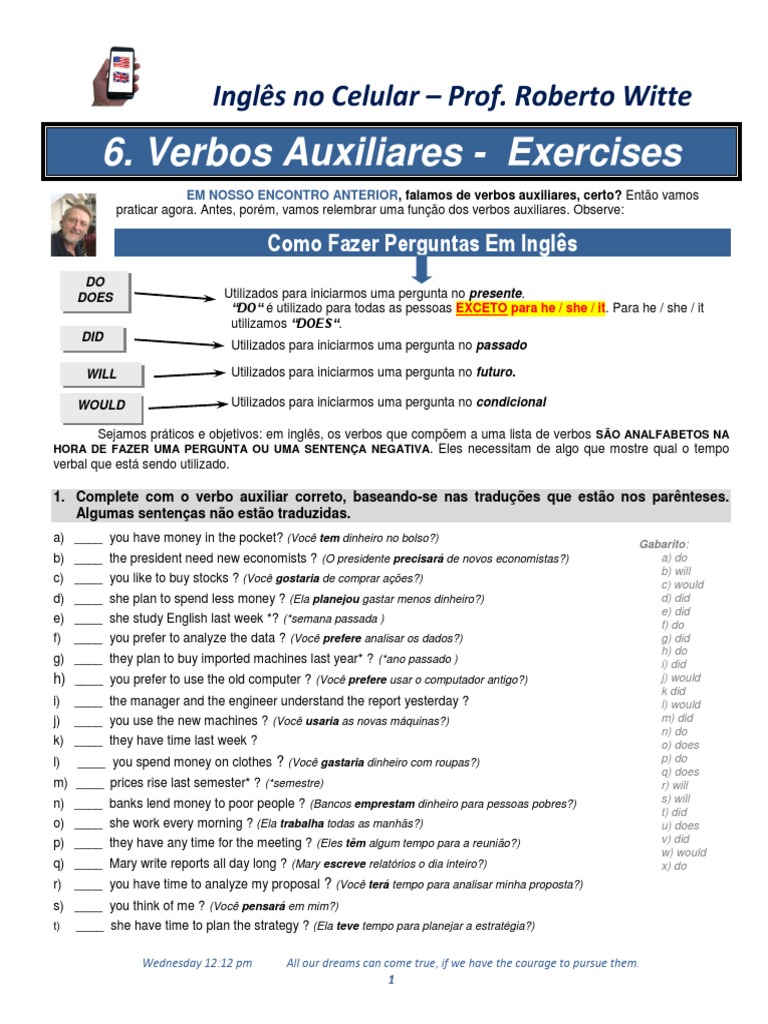 Verbos Auxiliares em Inglês, PDF, Tempo gramatical