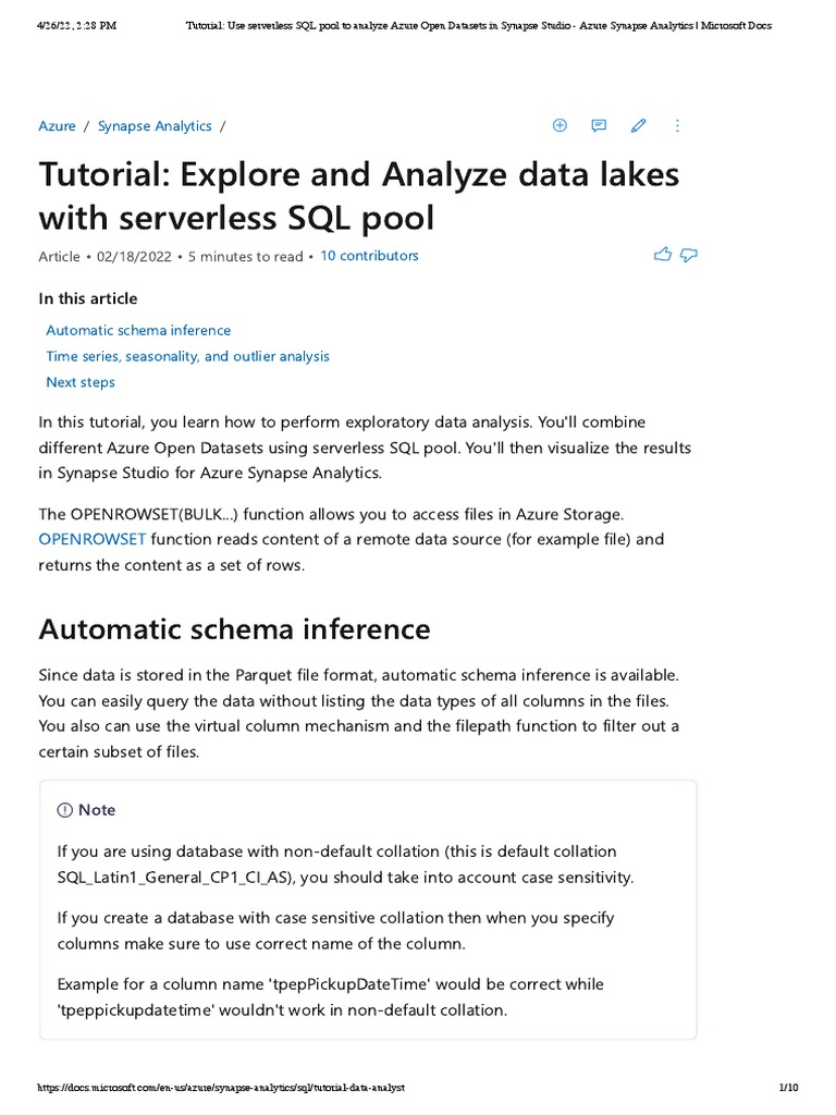 Tutorial - Use Serverless SQL Pool To Analyze Azure Open Datasets in ...