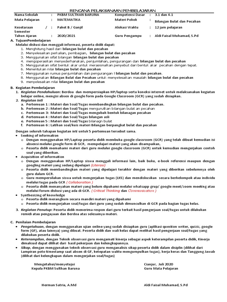 RPP MTK PKBM Paket B | PDF
