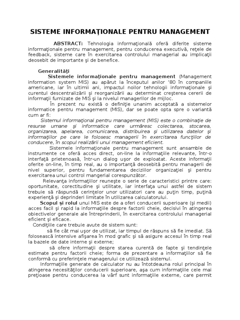 Sisteme Informaţionale Pentru Management | PDF