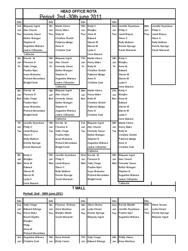 Derrick Mwathi's June Rota Schedule | PDF | Art | Mystery, Thriller ...