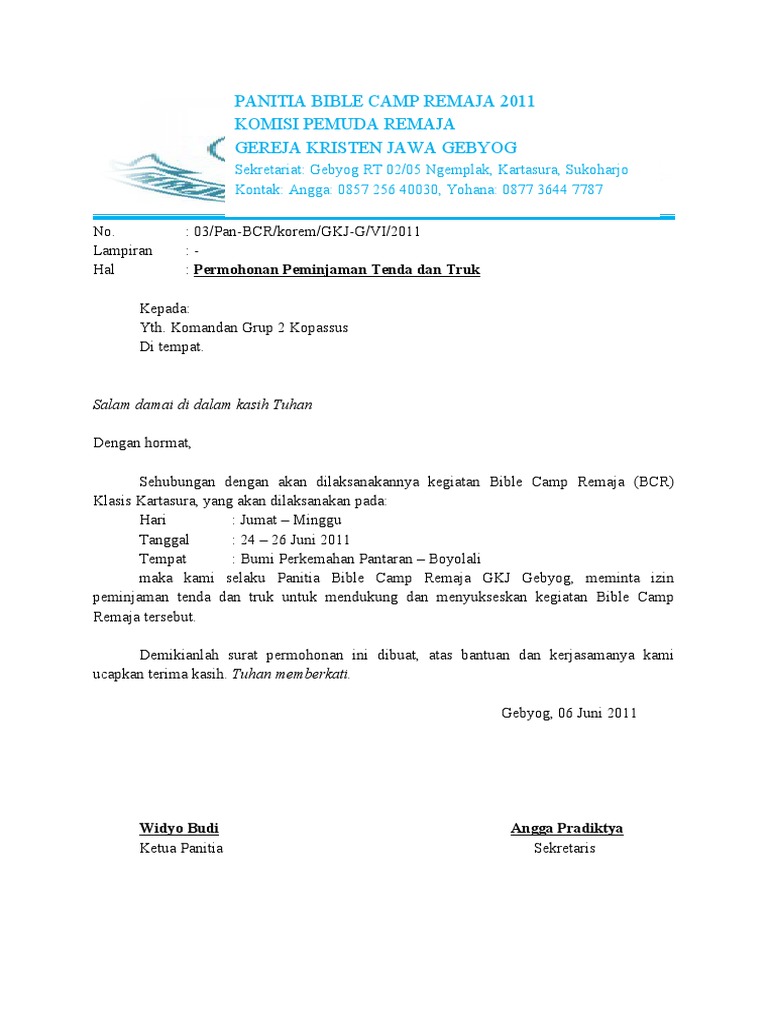 Contoh Surat Izin Peminjaman Tempat