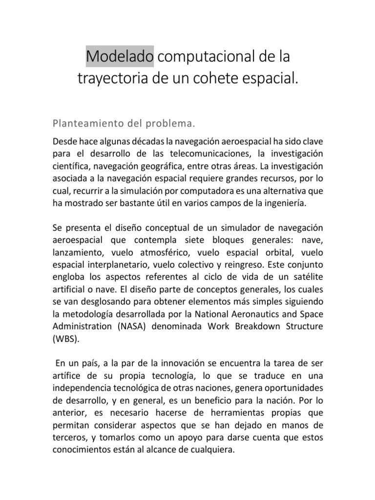 Modelado Computacional de La Trayectoria de Un Cohete Espacial | PDF ...