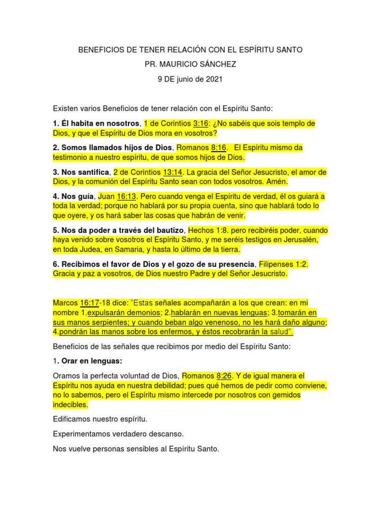 Beneficios de la relación con el Espíritu Santo | PDF | espíritu Santo ...