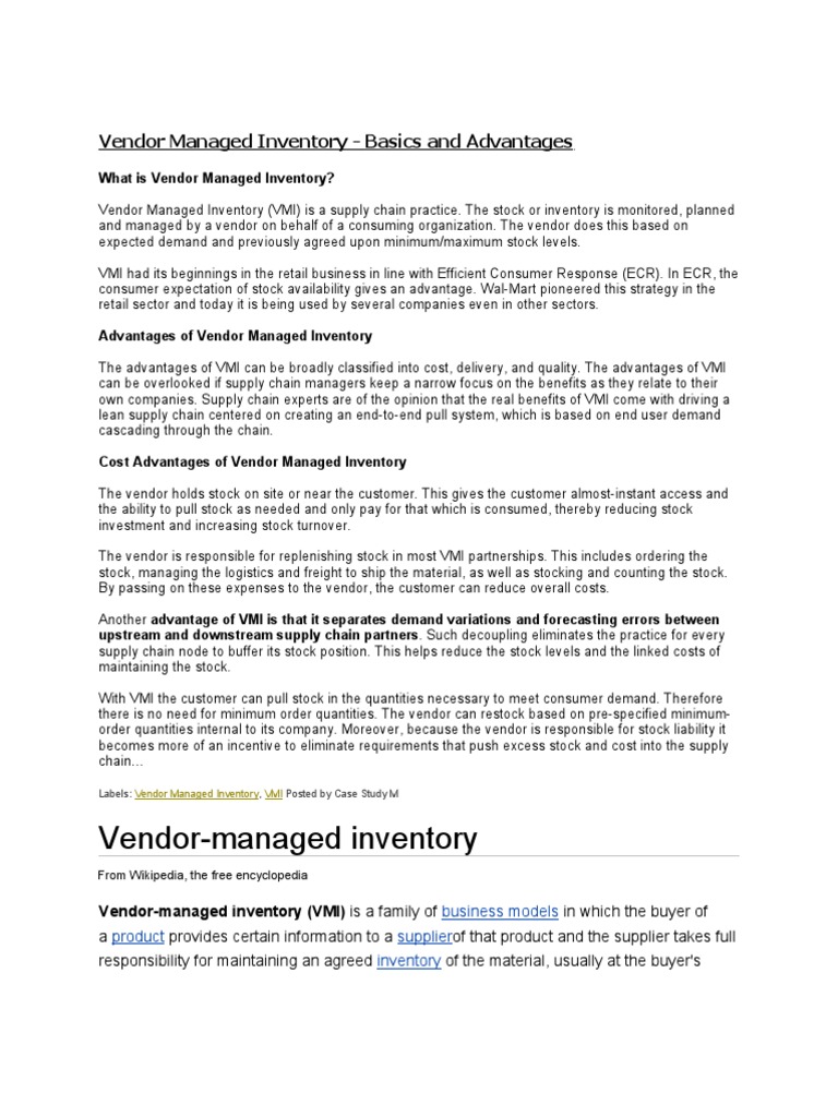 Understanding Vendor Managed Inventory | PDF | Supply Chain Management ...