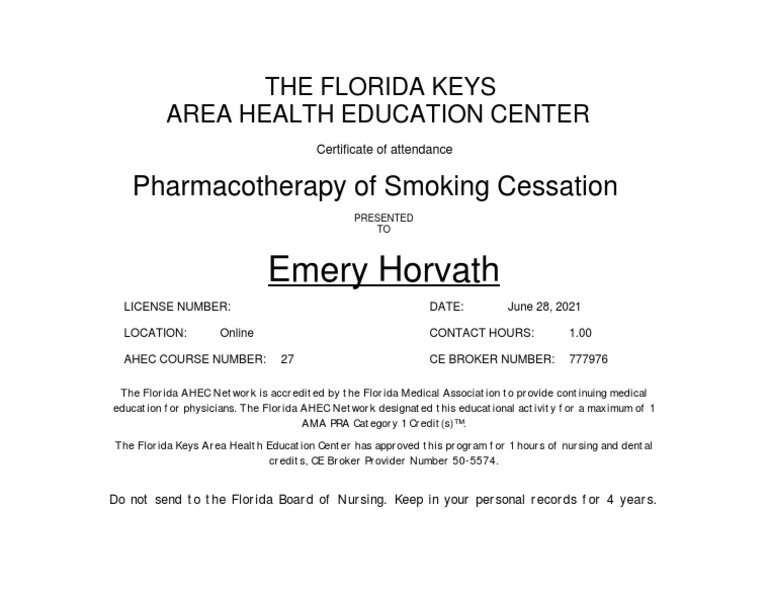PortfolioPharmacotherapy of Smoking Cessation Certificate of