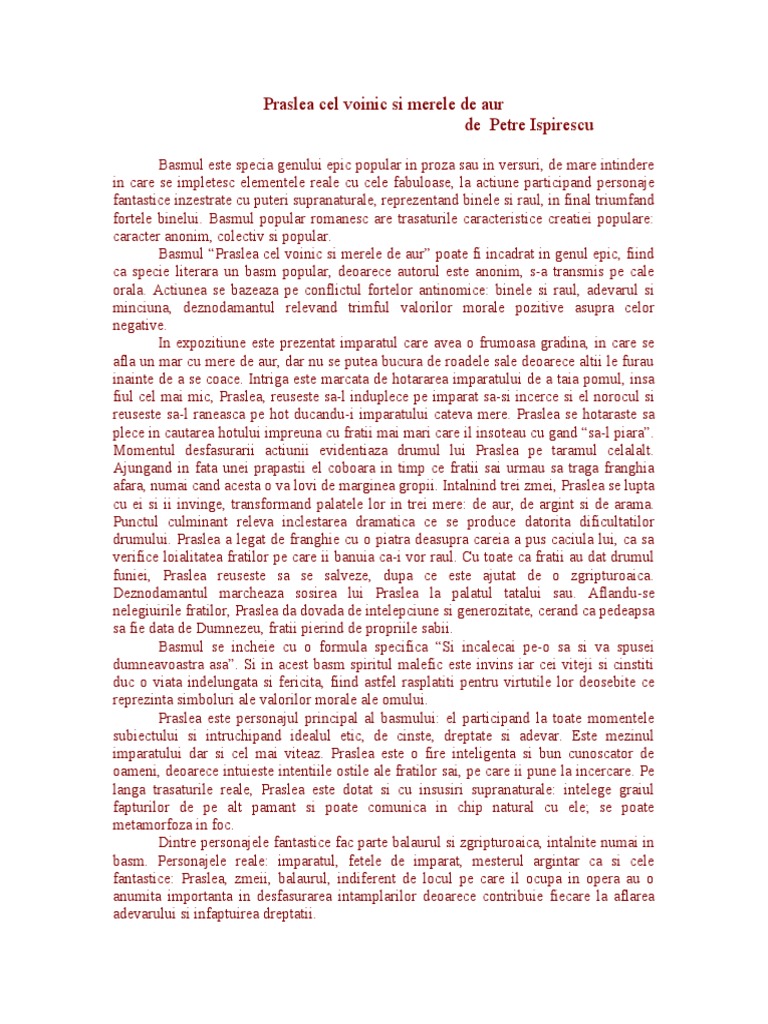 Praslea Cel Voinic Si Merele De Aur Rezumat Pdf Basmul Praslea Cel Voinic Si Merele de Aur - Demonstratie