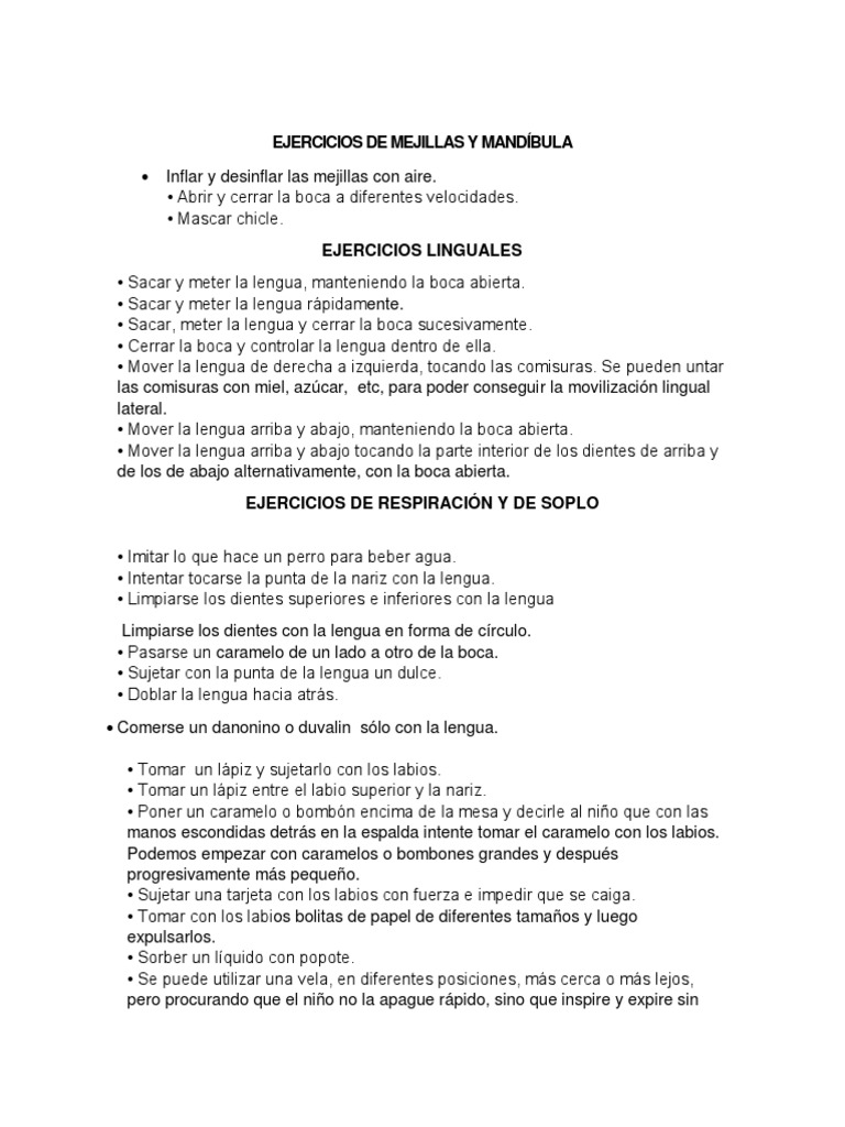 Ejercicios Bucofaciales para Estimular El Lenguaje | PDF | Boca | Lengua