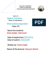 Organic Chemistry Ethyl Acetate Preparation: Class / Name The Students