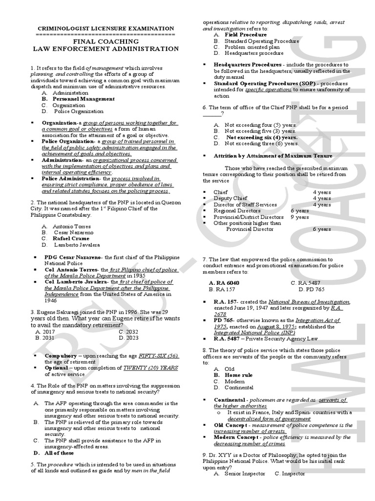FINAL COACHING LEA-notes | Download Free PDF | Inspector | Police