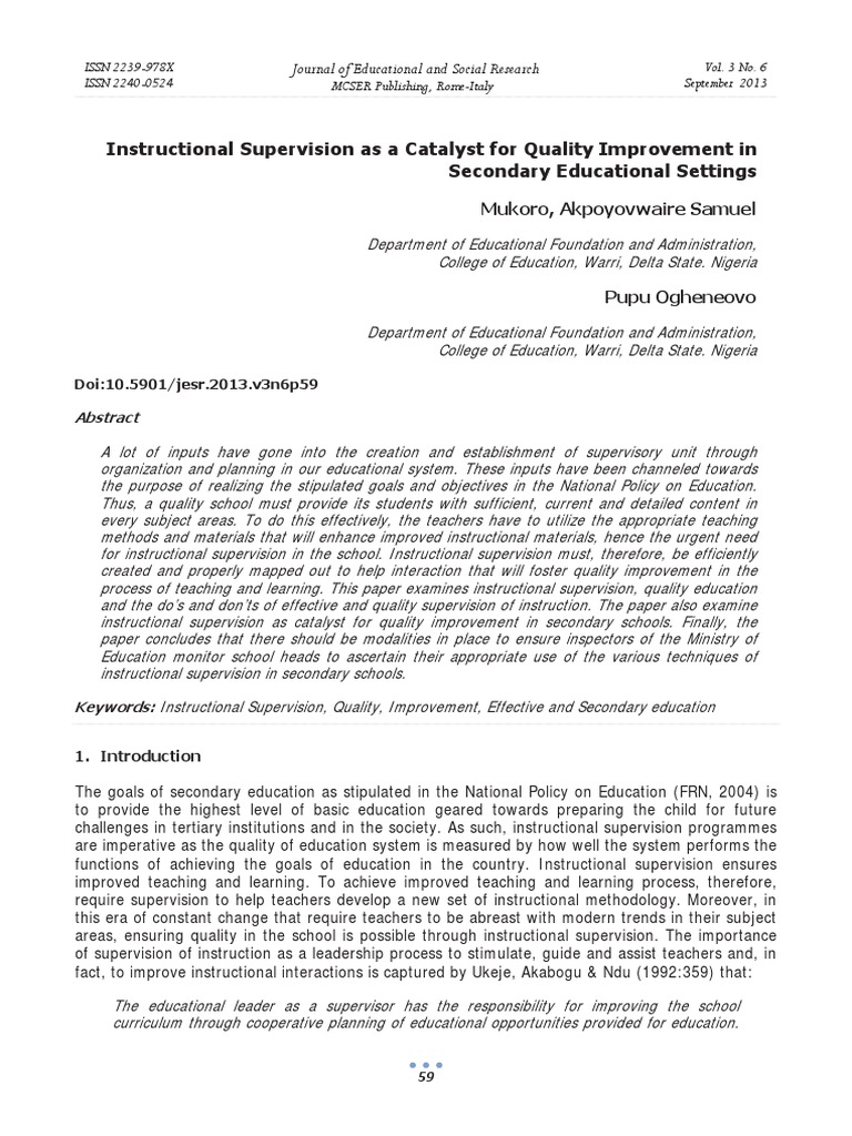 Instructional Supervision for Quality Education | PDF | Teachers | Learning