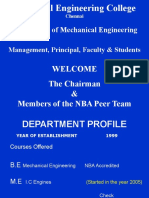 Department of Mechanical Engineering: Welcome The Chairman & Members of The NBA Peer Team